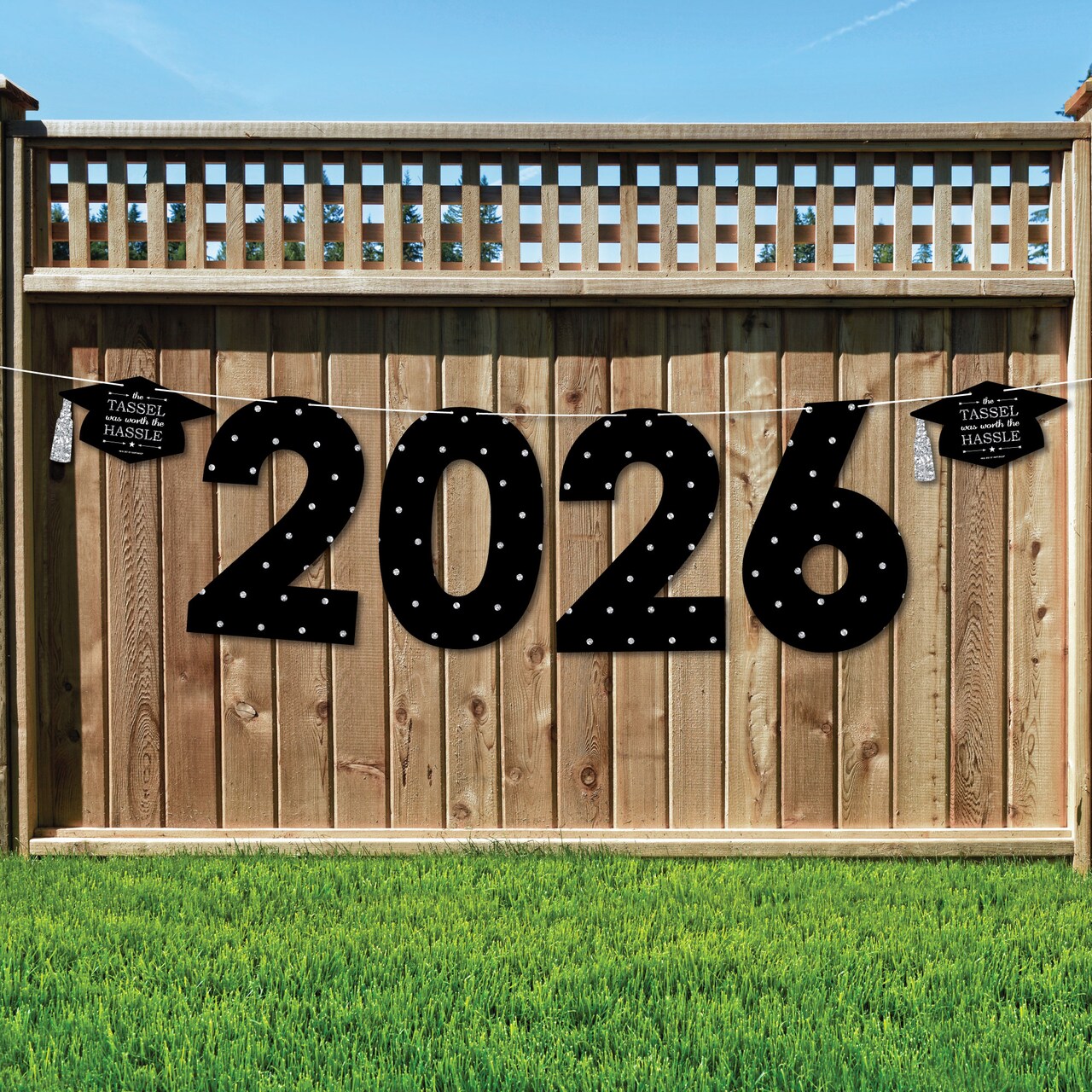 Big Dot of Happiness Tassel Worth The Hassle - Silver - Large Graduation Party Decorations - 2026 - Outdoor Letter Banner